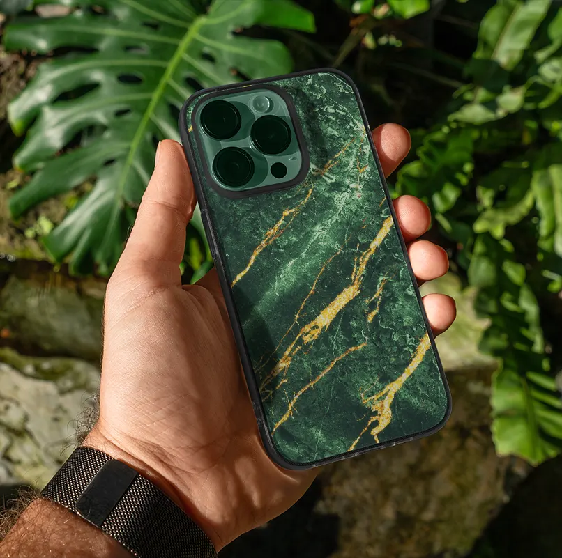 Tiger Stripe phone cover in hand