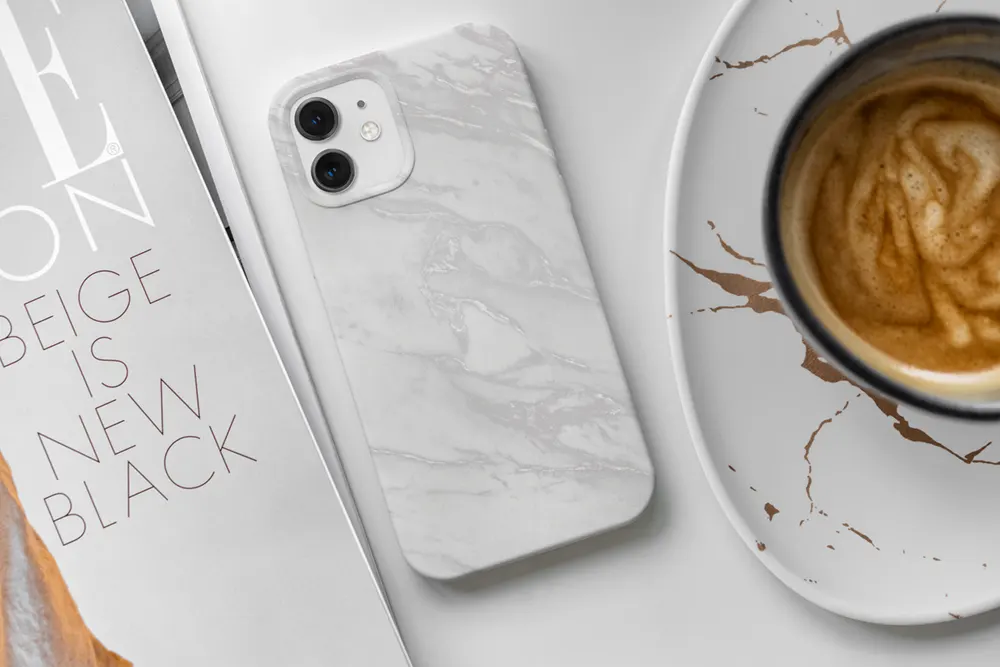 White Marble iphone 12 case full view